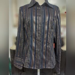 Tribal Long Sleeve Metallic Stripes Blouse